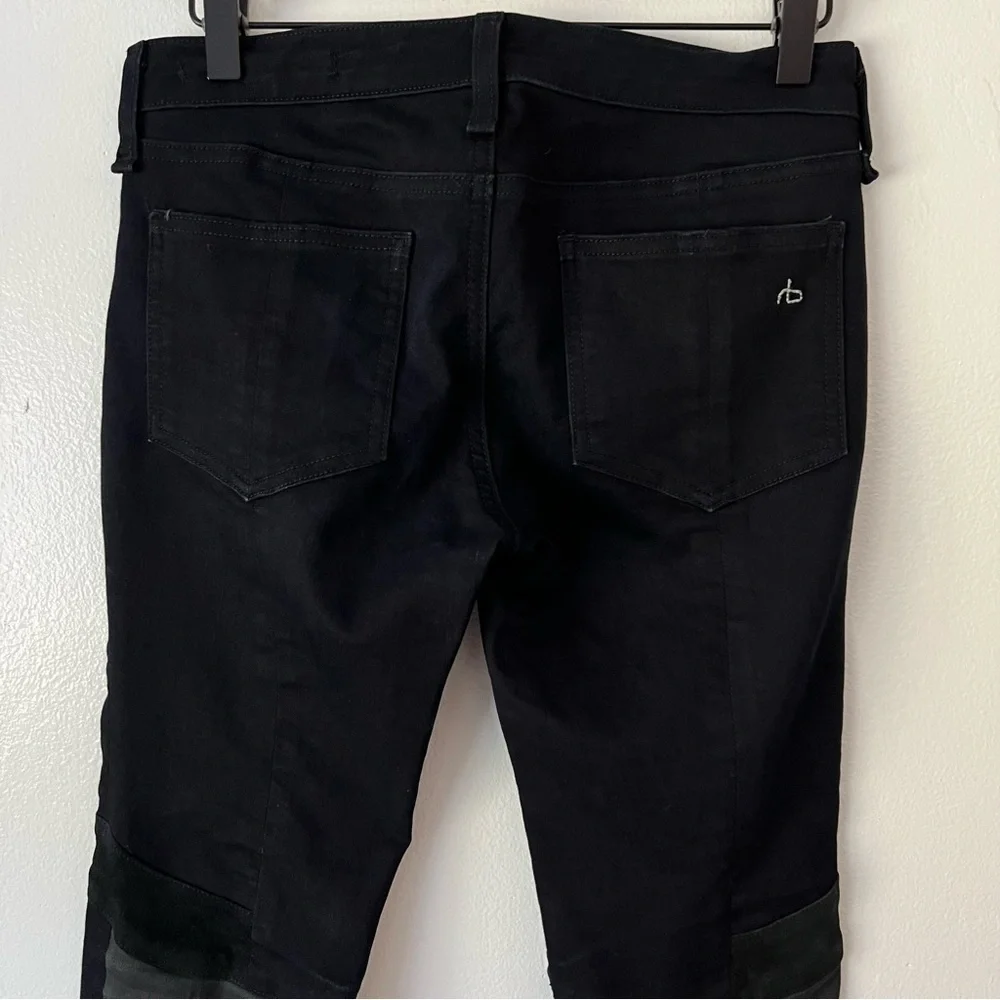 Rag & Bone Moto Style Leather Patch Dark Wash Skinny Jean